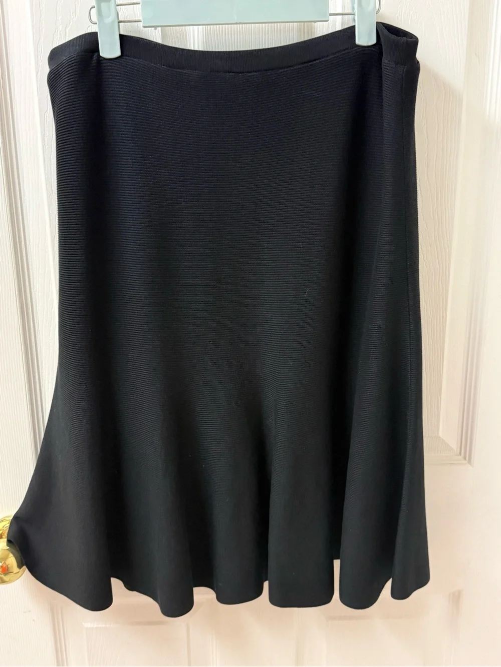 Eileen Fisher Midi Skirt Size S Silk Blend Ribbed Knit Flared Black Quiet Luxury